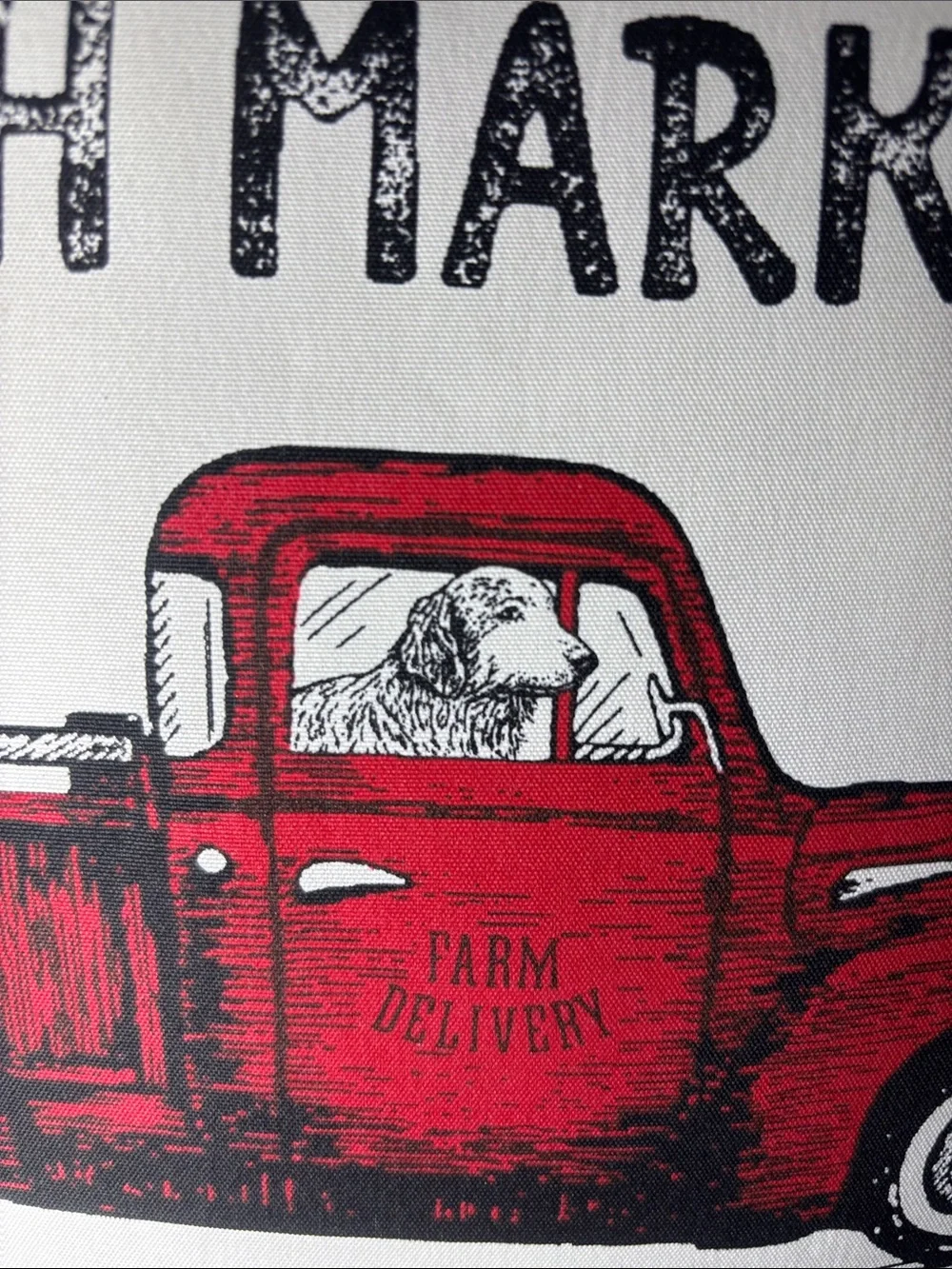 Red Truck Farm Pillow with Black Text